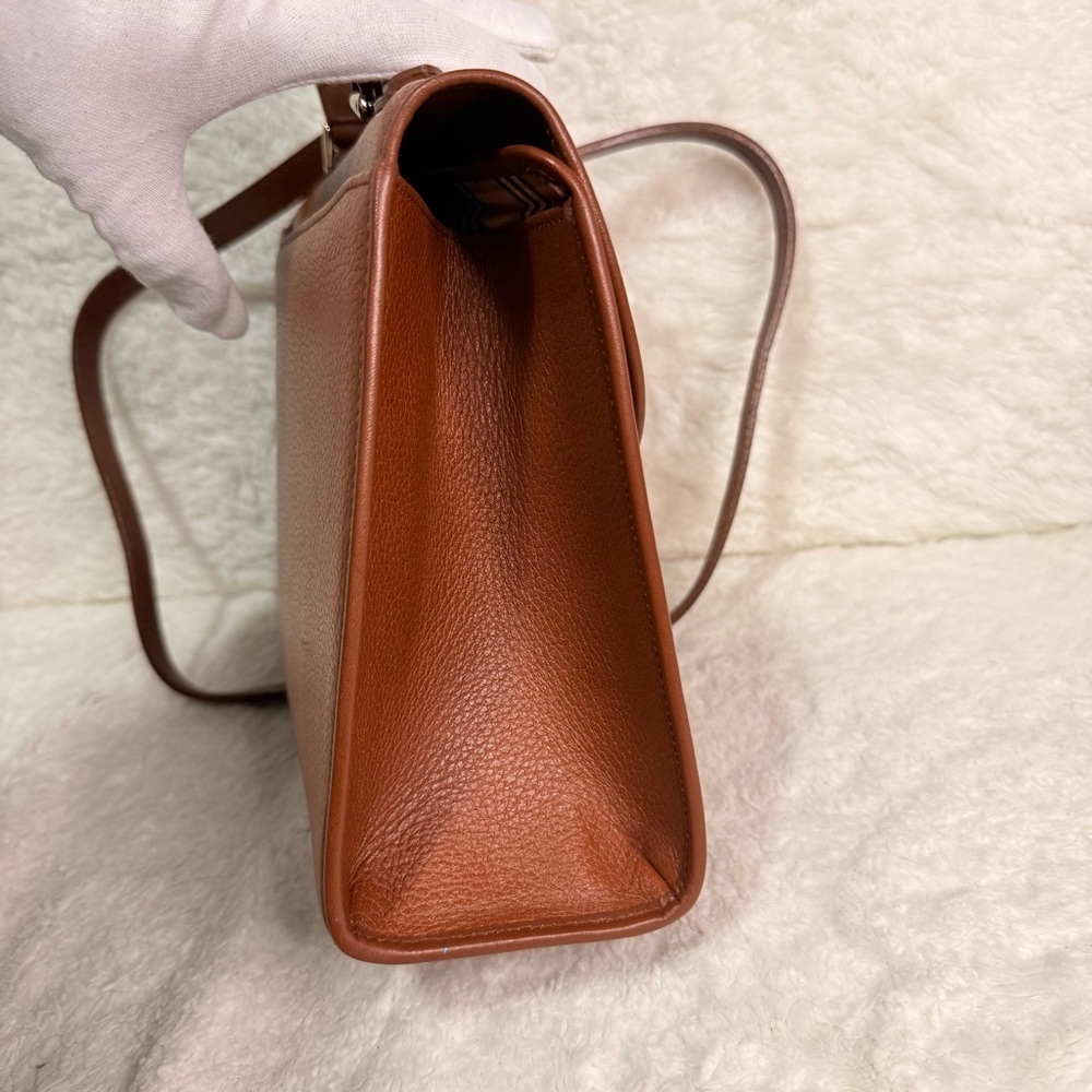 Vintage Burberry Leather Satchel Two Way Work Bag Tan - Picture 11 of 17